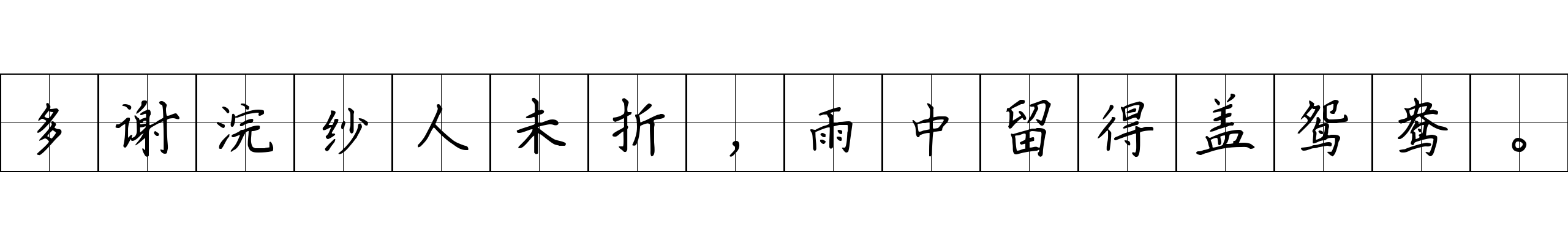 多谢浣纱人未折，雨中留得盖鸳鸯。