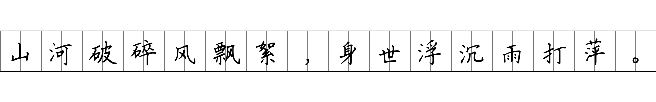 山河破碎风飘絮，身世浮沉雨打萍。