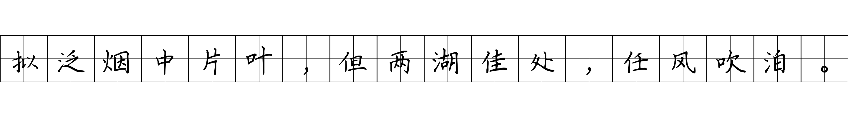 拟泛烟中片叶，但两湖佳处，任风吹泊。