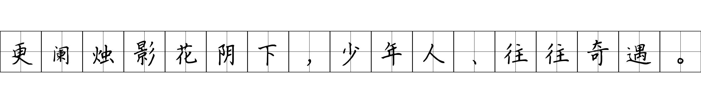 更阑烛影花阴下，少年人、往往奇遇。