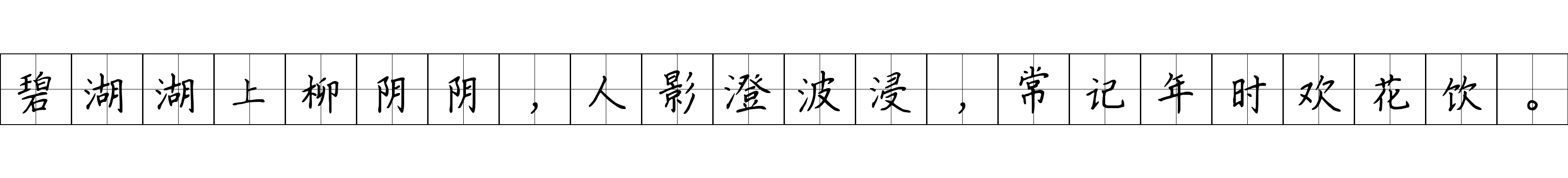 碧湖湖上柳阴阴，人影澄波浸，常记年时欢花饮。