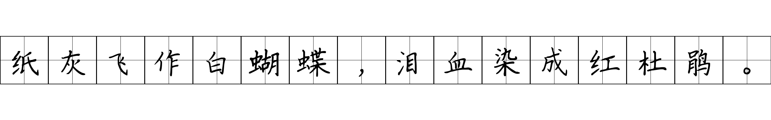 纸灰飞作白蝴蝶，泪血染成红杜鹃。