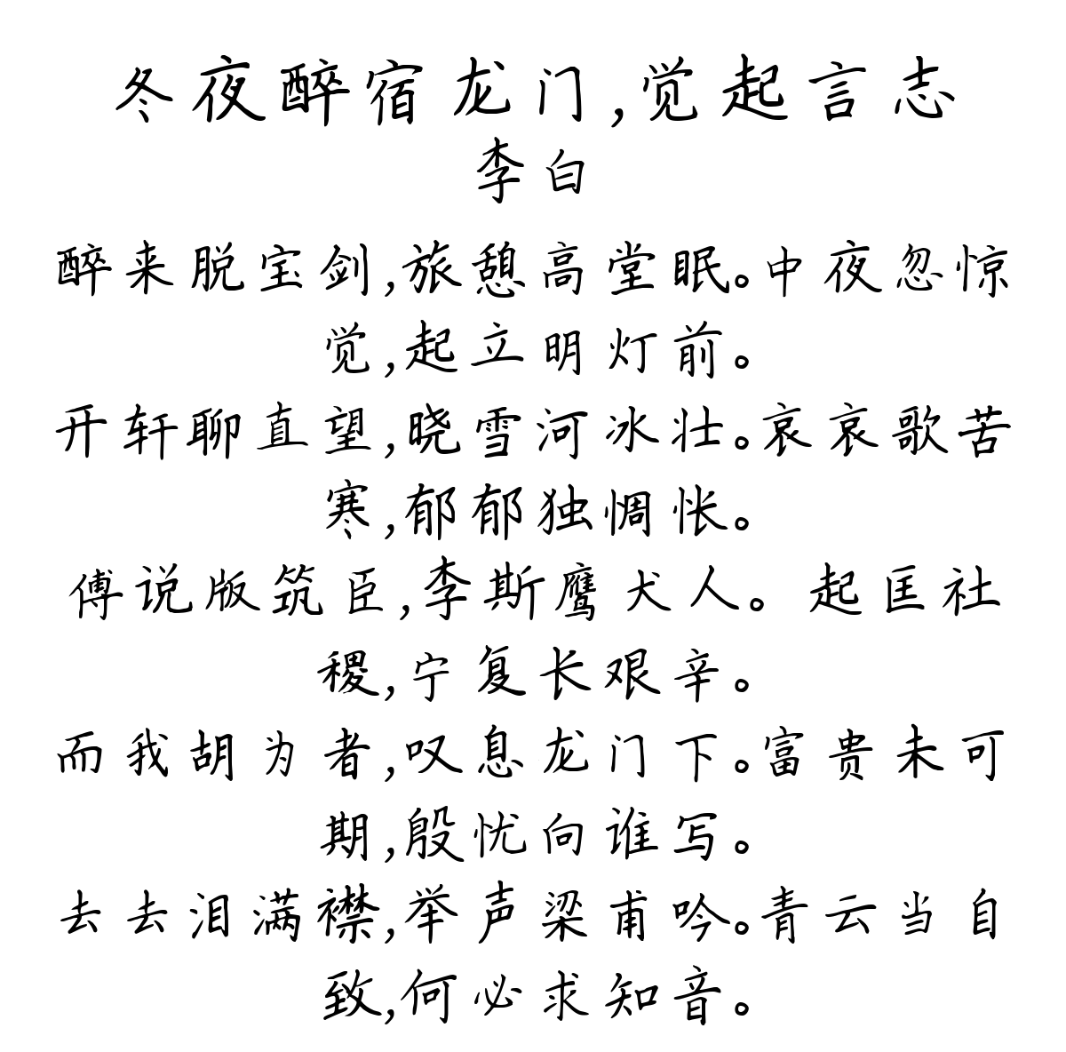 冬夜醉宿龙门，觉起言志-李白