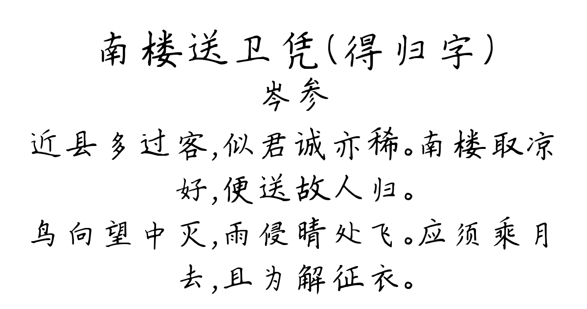 南楼送卫凭（得归字）-岑参