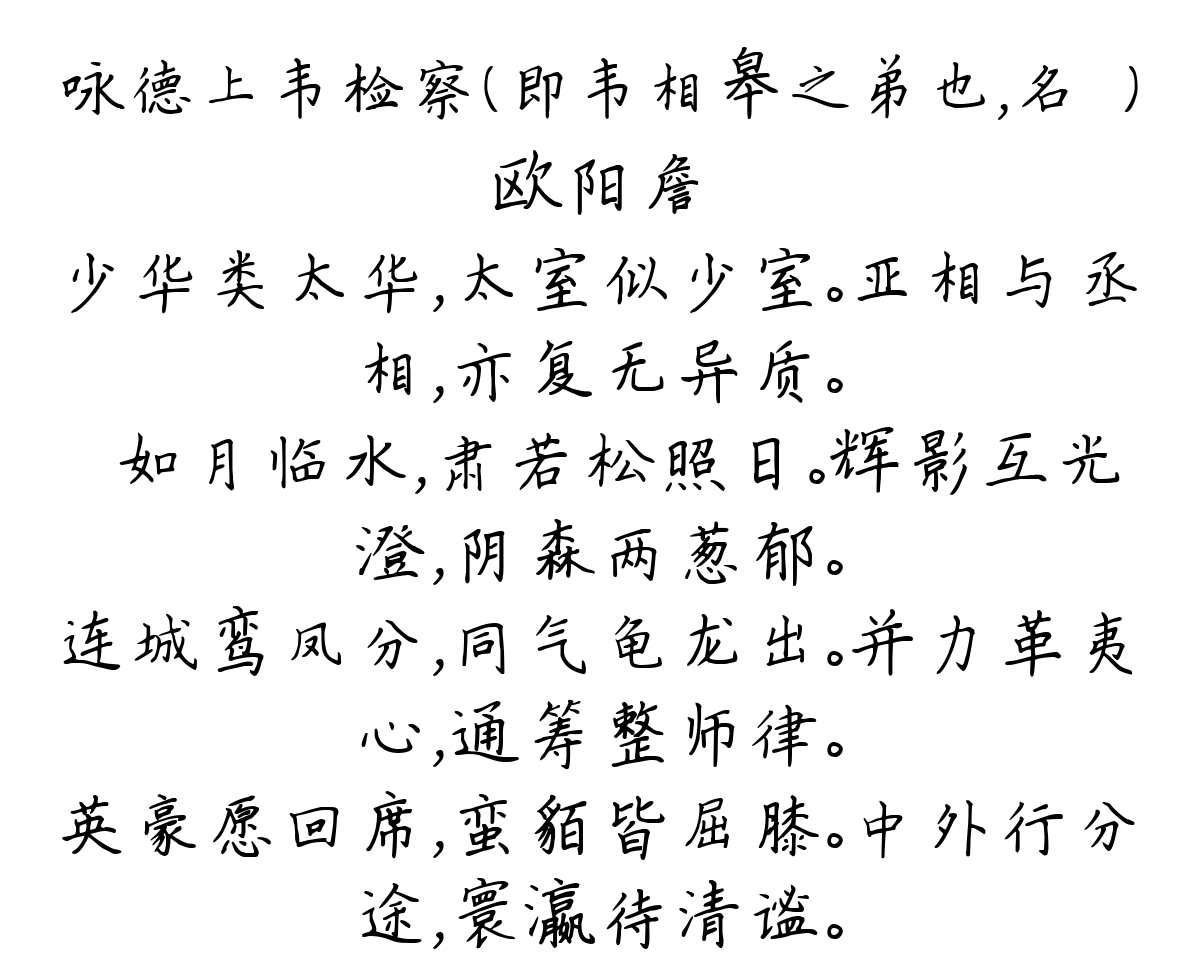 咏德上韦检察（即韦相皋之弟也，名纁）-欧阳詹