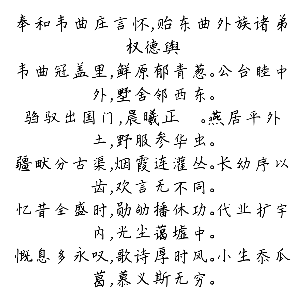 奉和韦曲庄言怀，贻东曲外族诸弟-权德舆