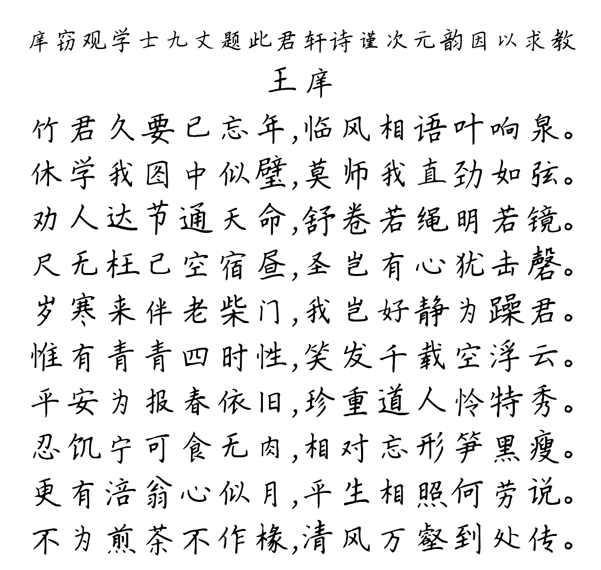 庠窃观学士九丈题此君轩诗谨次元韵因以求教-王庠