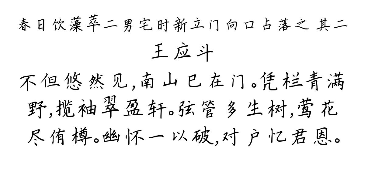 春日饮藻萃二男宅时新立门向口占落之 其二-王应斗