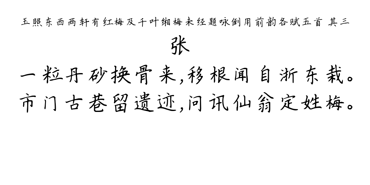 玉照东西两轩有红梅及千叶缃梅未经题咏倒用前韵各赋五首 其三-张镃