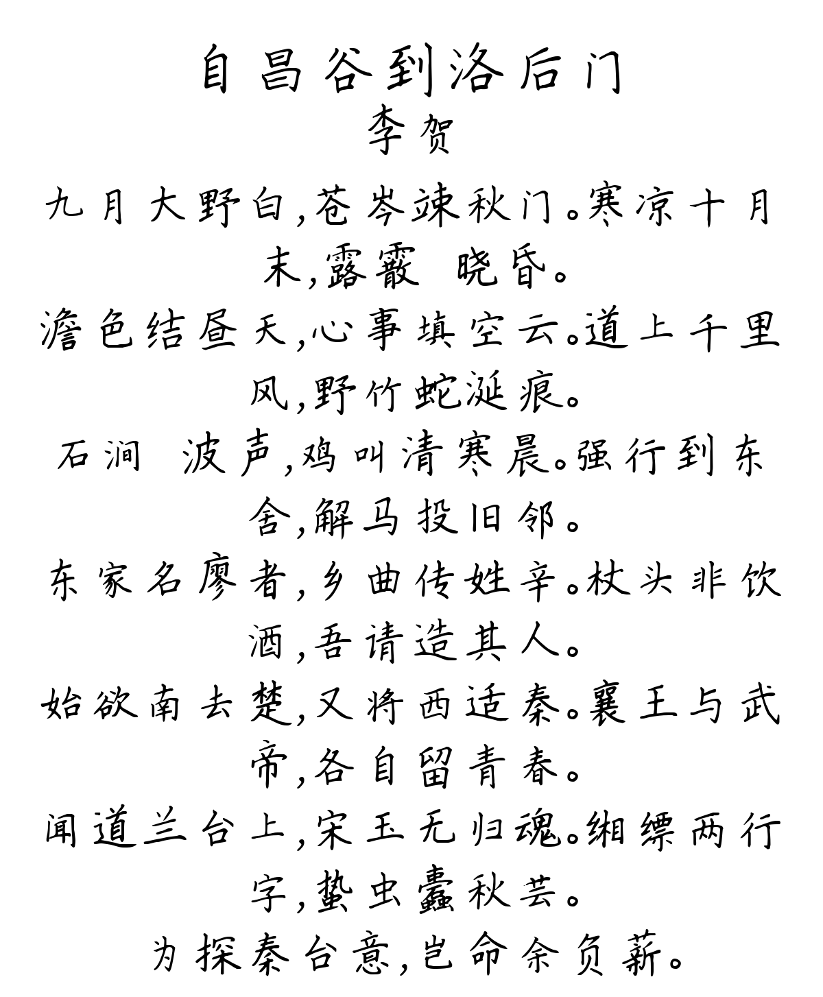 自昌谷到洛后门-李贺