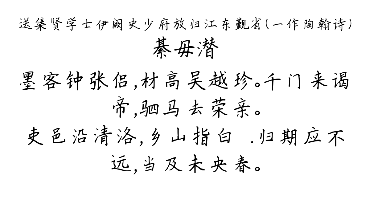 送集贤学士伊阙史少府放归江东觐省（一作陶翰诗）-綦毋潜