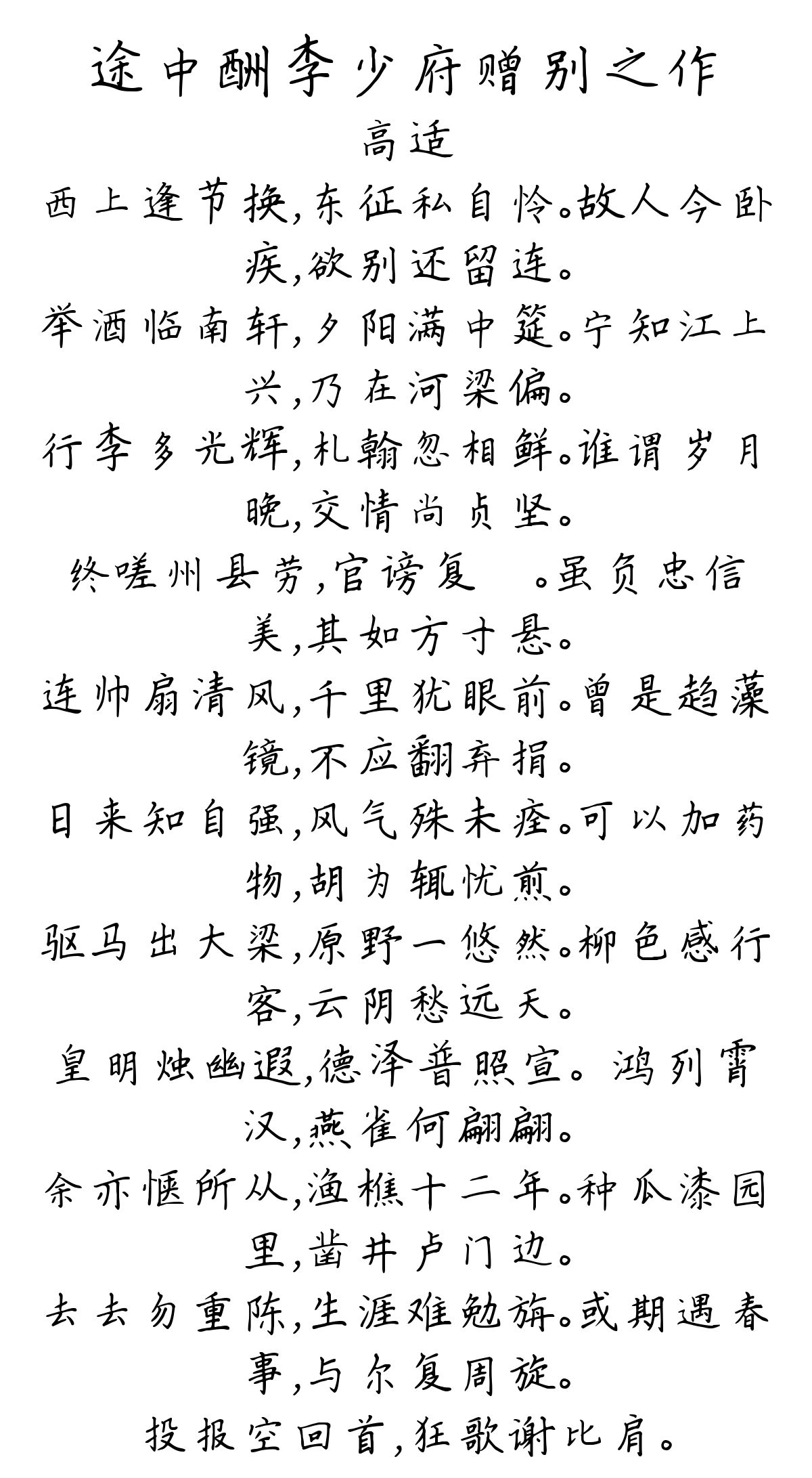 途中酬李少府赠别之作-高适